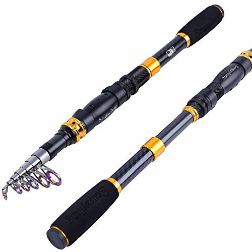Sougayilang Caña de Pescar telescópica – Caña de Pescar Ultraligera de Fibra de Carbono de 24 toneladas con Asiento de Carrete CNC, Mango retráctil portátil, guías de Acero Inoxidable para Pesca de