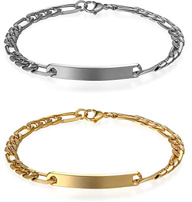 Flongo Partnerarmbänder Freundschaftsarmbänder BFF Ketten Damenarmband Herrenarmband für 2, Armreif Armkette Partner Armband Silber Gold Figarokette Panzerkette Gravur Männer Frauen