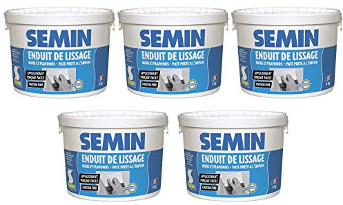 Semin A05267 Enduit de Lissage en Pâte pour Murs et Plafonds, Intérieur, Seau de 4 kg (Lot de 5)