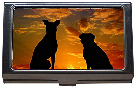 Visitenkartenetui Brieftasche Kreditkarte ID Case, Hunde Tiere Sunset Friends Freundschaft Zuneigung, Visitenkartenetui Edelstahl
