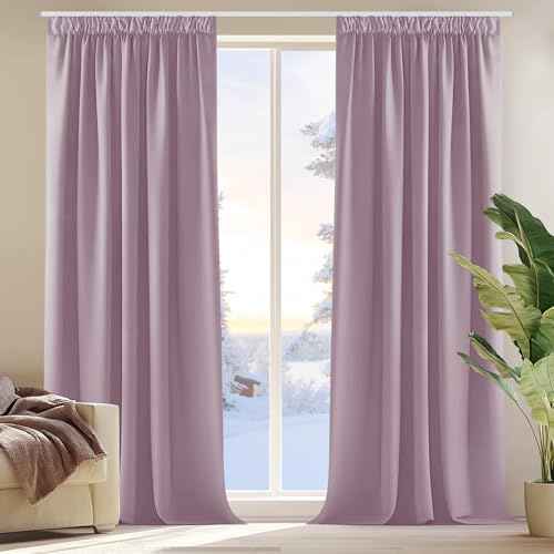 Deconovo Gardinen Kräuselband für Schienensystem Thermovorhang Hellpink | 2er Set, H 160 x B 132 cm, Blackout Curtain, Schlafzimmer Gardinen, Vorhänge Kurz, für Schienensystem, Schallschutz Vorhang