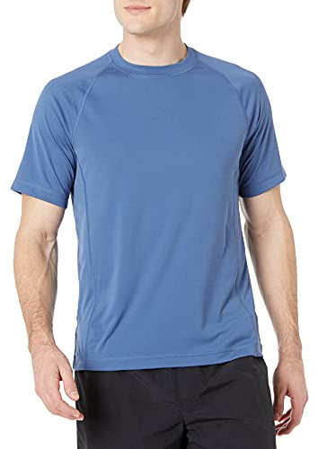 Amazon Essentials Men's Slim-Fit Short-Sleeve Quick-Dry UPF 50 Swim Tee, Blue, Small