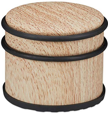 Relaxdays Türstopper, für schwere Türen & Fenster, Edelstahl & Gummi, Holzoptik, hoher Bodenpuffer, ∅ 9,5 cm, Hellbraun