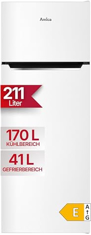 Amica Kühl-Gefrierkombination 211 L 144x54x55 cm FrostControl DT 374 160 W | 170 L Kühlteil, 41 L Gefrierteil, Automatische Abtauung, LED Beleuchtung, Gemüseschublade, Wechselbarer Türanschlag