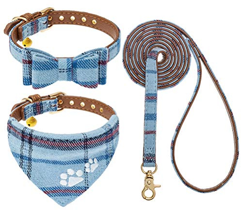Hundehalsband 3 PCS verstellbare Halsbänder Fliege Bandana mit Glocke Hundleine für Welpen Katzen Klassische Karierte Bandana Krawatte für Hunde, Welpen und Katzen Outdoor Walkin