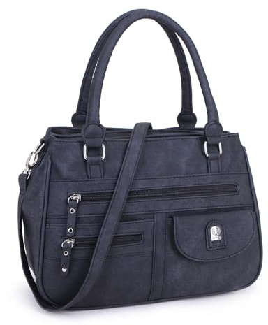 irisaa Handtasche Damen Umhängetasche Medium Schultertasche praktische Henkeltasche mit vielen Fächern Hobo Taschen Vintage Look mit Reißverschluss