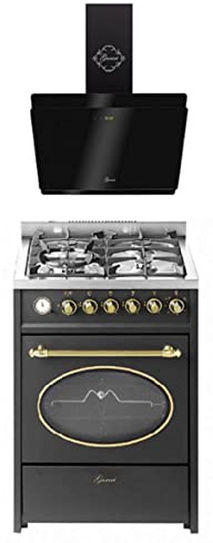 GURARI spis set GCH G 614 BR GCH S 411 BL 60 PRIME, gasstående spis 60 cm, prophan naturgas Fl.Gas, ugnsset, 55 l köksfläkt 60 cm, 1 000 m³/h vägghuva, svart, huvudfri huva, EEK A