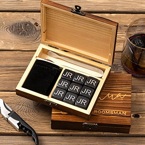 Personalisiertes Premium-Whiskey-Stein-Geschenkset mit 9 Steinen und Tasche, Geschenk des Bräutigams, individuelles Whiskey-Stein-Set, gravierter Whiskey-Stein, Hochzeitsgeschenk, für Männer.