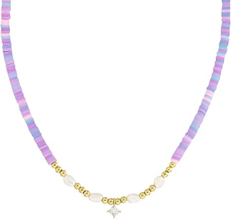 NOELANI Halskette 925 Sterling Silber Damen Halsschmuck, mit Zirkonia synth., mit Süßwasserzuchtperle, 37+5 cm, Gold, Kommt in Schmuck Geschenk Box, 2036072