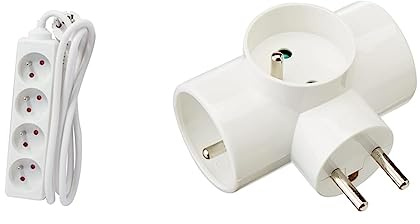 CHACON Bloc multiprise Blanc - 4 x 16 A - 3m & Rallonge Electrique - Prise Electrique - Adaptateur MultIPrise - TrIPlette électrique - Triplite Laterale 3 Socl 2P+T 16A D4.8mm +ECL Blanc Vrac