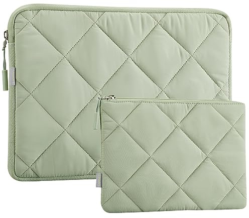 LANDICI Puffy Laptop Sleeve Case 15.6 16 Inch for for MacBook Pro M3/M4 16, HP Acer Lenovo Dell Asus Laptop, Cute Computer Cover Bag with Accessories Pouch, Green