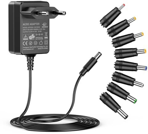 12V 1A Netzteil,DC 12 Volt 12W Adapter, Universal AC auf DC Netzteil Power Adapter mit 8 Steckern für 12V 0.3A 0.5A 0.8A Elektronik wie LED Streifen Licht CCTV Kamera Router Lautsprecher, 1000mA Ma