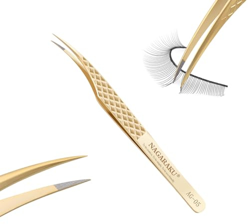 NAGARAKU Fiberspets Separation Ögonfranspincett Professionell Precision Wimpertång Antistatisk Halkfritt Handtag Nagelpincett Ögonfranspincett Isoleringspinzette (Dolphin Curved Lash Tweezer AG-05)