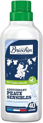 BRIOCHIN Assouplissant concentré peaux sensibles, 750ml, Sans parfum, Testé dermatologiquement, 30 lavages, Hypoallergénique, Adoucit linge, Fabrication française