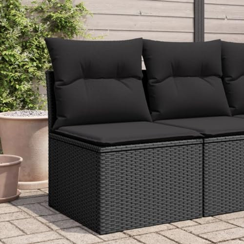 SECOLI Poly-rotting soffa med kudde, trädgårdssoffa, trädgård, loungesoffa, trädgårdssoffa, liten balkong, soffa, balkongmöbler, rottingsoffa, polyrattan trädgårdsmöbler, set, balkong, lounge, svart-2