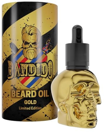 BANDIDO Olio Barba Uomo 40ml con Design a Teschio Oro | Olio da Barba Nutriente, Antiforfora e Volumizzante | Prodotti Barba Uomo per Stili Impeccabili | Beard Oil Adatto a Tutte le Barbe