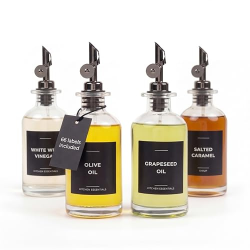 Oil Dispenser for Kitchen, Glass Olive Oil Dispenser Bottle Set of 4, Black