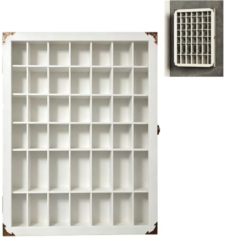 Tcatec 49-Cubby Shot Glass Display Case Wall Mounted Display Cabinet Wooden Shot Glasses Holder Shadow Boxes Display Shelf with Lockable Acrylic Door, White