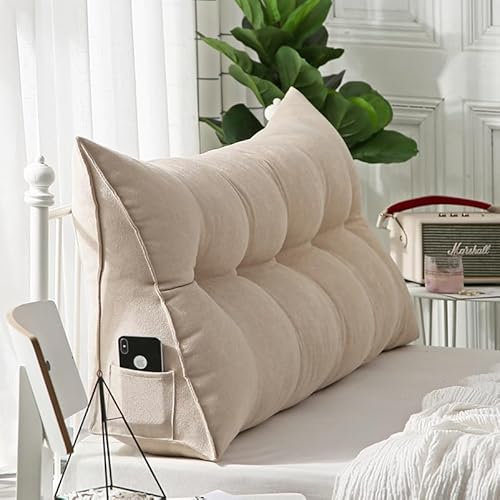 Morlinca Cojín de Lectura para Respaldo de Cama, cojín de Lectura para Cama y sofá, cojín de cuña, cojín de Respaldo para la Pared, Funda de cojín Lavable a máquina,Light Beige Gray,60x50x20cm