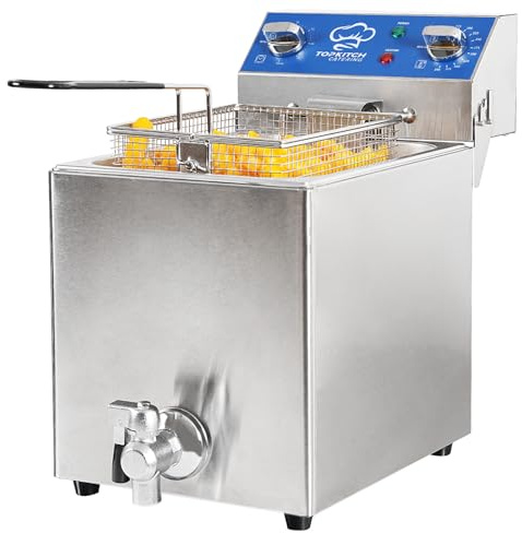TOPKITCH 8.5Qt Electric Fryer with Oil Drain,30 Minutes Timer,Stretch forming oil tank,Lid and Solid Wire Mesh Basket,Medium Duty Commercial Electric Countertop Deep Fryers-120V,1800W