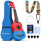 CAHAYA Ukulele Soprano da 21 Pollici: Ukulele in Tiglio con Custodia Portatile, Tracolla Regolabile Spartiti Corde di Ricambio Panno per la Pulizia e 4 Plettri, Adatto per Bambini, Rosso e Blu