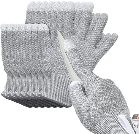 PATIKIL Cut Resistant Gloves, 4 Pair Touchscreen Level 5 Protection Cutting Gloves Anti Cut Kitchen Work Glove for Mandolin Slicing Oyster Shucking Whittling Wood Carving, Gray, Large