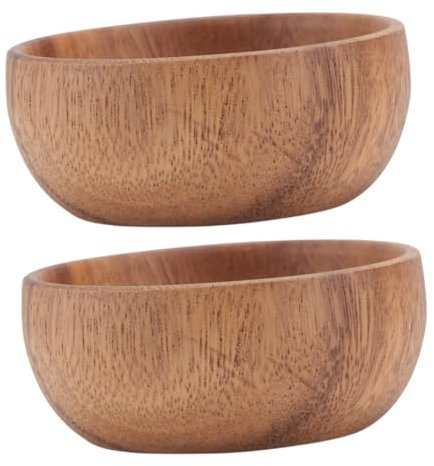 VOSAREA Wooden Salad Bowl Set 2pcs Acacia Wood 8x3.5cm Food Safe Salad Serving Bowls Kitchen for Home and Restaurant