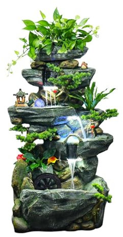Floor-Standing Fountains Large Floor Standing Water Fountain with Fountain Decoration with Feng Shui Wheel and Rockery for Living Room Office Garden Home Accessories(Large)