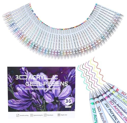 Jlkegfdf 3D-Acryl-Gelstifte, 3D-Acrylfarben-Marker, 36 Farben, 3D-Acryl-Gelstifte, schreiben buntes Leben, 3D-Acrylfarben-Marker, schwarz, glatte Glitzer-Gelstifte, 1,0 mm, zum Ausmalen von Büchern,