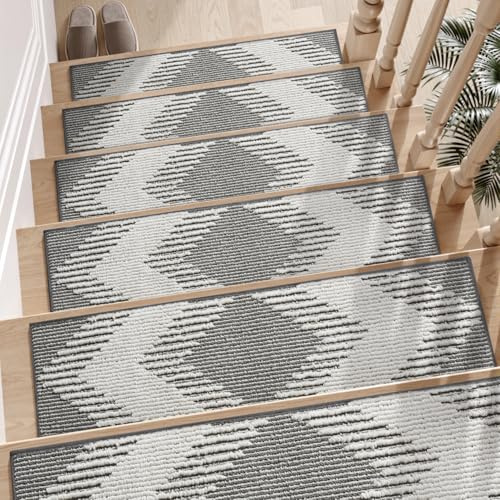 SIXHOME Grau 7Stück 76x20cm Stufenmatten Kitchen mat 3D-Abziehbilder und Sticks für Holzstufen im Innenbereich Treppenteppich Laufflächen Waschbare