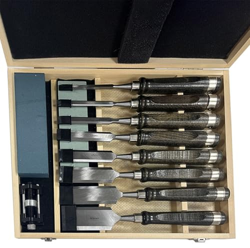 Juroupi 8 Piece Wood Chisel Set for Woodworking Tools, Wood Carving Tools with Wooden Box/Cover, Wood Carving Kit with Comfortable Black Walnut Handle for Beginners and