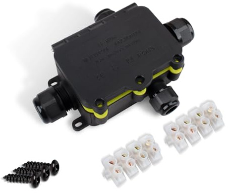 Innfeeltech 1 Pcs Electrical Junction Box Waterproof, Outdoor Waterproof Cable Connection Box LF-2068-4T, 4 Ways for Wire Diameter 5 to 12mm and 3.5 to 10mm