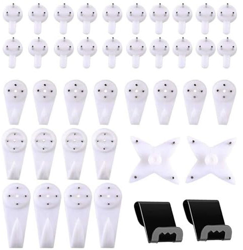 Ganci per quadri non traccia, per pareti dure, 140 ganci per appendere quadri, tra cui clip su telaio a dente di sega, per cartongesso, cartongesso, muro di cemento