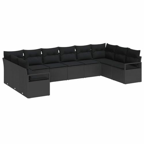 vidaXL Soffset med kudde med lagring 10 pcs Svart konstrotting, Trädgård och terrass, modern rattansoffa, modulär utemöbel, hållbart lounge-set för bekväm uteplats
