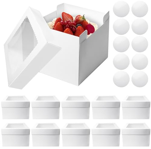 Behogan 10 st tårtlåda, 30 x 30 x 20 cm tårtkartong, kakkartong, tårtlåda, dessert tårtkartong, förpackningslåda för tårtor, tårtlåda med visningsfönster, kaklådor