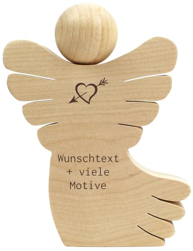 Geschenkissimo Hochzeitsgeschenk Engel personalisiert mit Name Braut, Bräutigam, Datum, Spruch, Widmung- Holzfigur graviert ca.15x12x2cm, Holz Engelsfigur zur Hochzeit Trauung