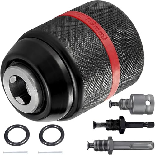EATBALE Keyless Drill Chuck for Milwaukee M18, 1.5-13mm Self-Tighten Drill Chuck 1/2-20UNF Mount with 3/8 SDS-Plus Shank, 1/4 Hex Shank, 1/2 Impact Wrench Adapter Metal Accessories Kit