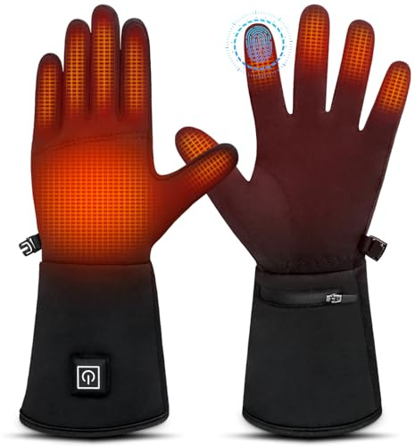 WUEAOA Beheizbare Handschuhe, Beheizte Handschuhe, handschuhe mit Heizung, Touchscreen, Ultradünn für Maximale Geschicklichkeit, Alleine oder als Innenhandschuhe Tragbar mit 7.4V 2200mAh Akku