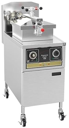 Friteuse sous pression 25L au gaz naturel – Acier inoxydable 304, avec système de filtration d’huile, usage commercial professionnel