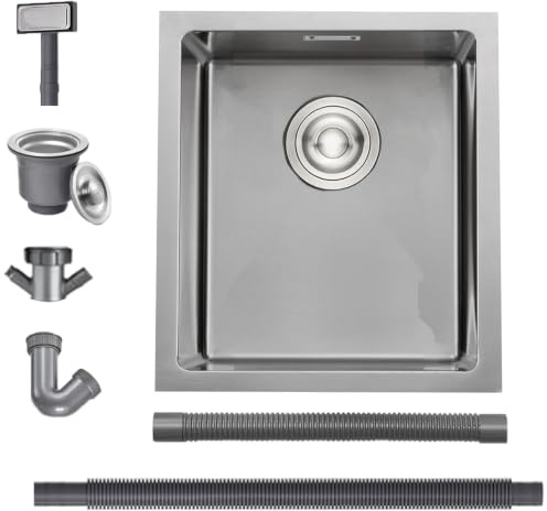 BoomHoze Fregadero Cocina 35 x 40 cm, Fregadero Bajo Encimera, Fregadero Acero Inoxidable Con Rebosadero Y Escurridor, Instalación Empotrada O Sobre Encimera (Acabado Cepillado)