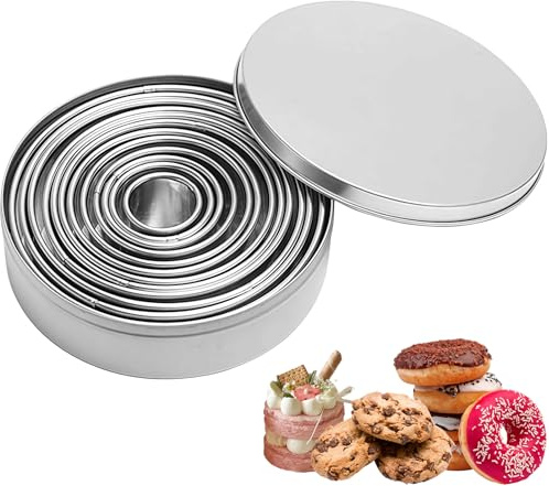 12 Stück Rund Ausstechformen, Mini Runde Ausstecher Set, Ringe Keksausstecher, Edelstahl Ausstecher, Scone Cutter mit Aufbewahrungsbox für Plätzchen, Gebäck, DIY Kuchen