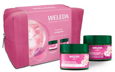 Weleda Kit Rituale viso Rosa Mosqueta, routine levigante per le prime rughe, con Crema Giorno e Crema Notte Rosa Mosqueta, idea regalo con pochette inclusa (2 creme x 40 ml)