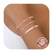 CASSIECA 3 Pièces Bracelets Femme Argent 925 Réglable Bracelets Empilable Chaîne Ensemble Bracelets Or Rose Bijoux Cadeaux pour Femme