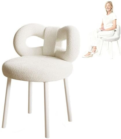 Napacoh Kleiner Schminkhocker mit Schleifen-Rückenlehne, armloser Make-up-Sitz, verstellbare Fußpolster für Badezimmer, Wohnzimmer, Schlafzimmer, Damen, Mädchen (weiß)