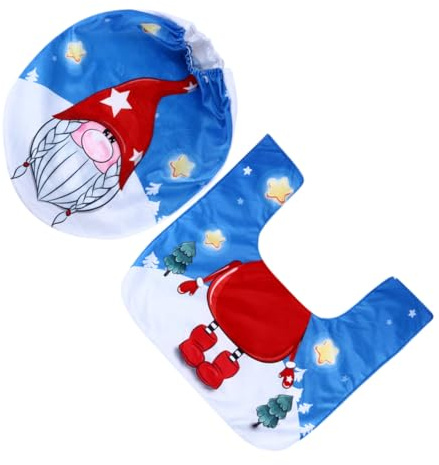 LIFKOME Weihnachtliches Toilettensitzbezug Satz mit Wc Vorleger Vliesstoff Blau Badezimmer Deko Geeignet für Hotel und Zuhause