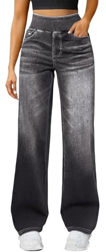 Wide Leg Jeans for Women Elasticated High Waisted Casual Baggy Trousers Going Out Fashion Pull On Pants Work Straight Leg Stretchy Denim Pants 2026 Boyfriend Streetwear Clothes