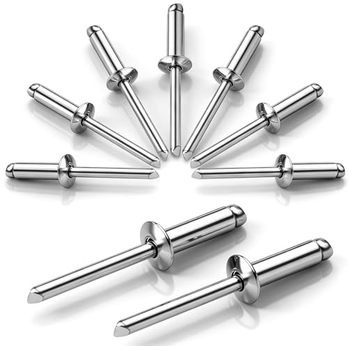 qjuwhua 100 remaches ciegos 4 x 8 mm 304 de acero inoxidable con brida grande | Remaches de cabeza de cúpula plateada para metal madera muebles de plástico coche marina conexión y fijación