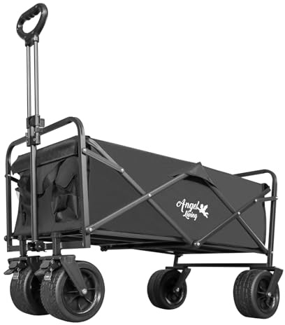 Angel Living Chariot de Transport Pliable, 300L Grande Capacité, 150kg Charge Statique, Chariot de Camping Tout Terrain avec Poignée Réglable, pour Jardin, Plage, Festival, Courses, Pique-Nique, Noir