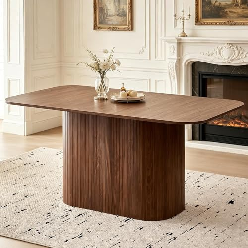 JZGORC Table de Salle à Manger Rectangulaire avec Pieds Enroulables, Idéale pour Les Cuisines et Les Salles à Manger, Pouvant Accueillir 4 à 6 Personnes, Placage en Noyer