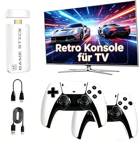 Retro Konsole, Plug & Play Retro Spielekonsole mit 2 Controllern, Klassische Videospiele für TV, Gaming Konsole für Zuhause (Seidenweiß)